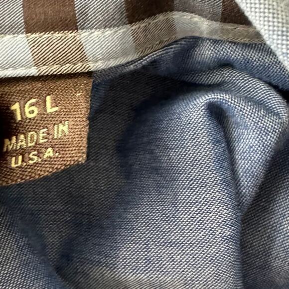 Cole Haan Cotton Long Sleeve Blue Chambray Button Down Shirt Size L - Picture 7 of 9